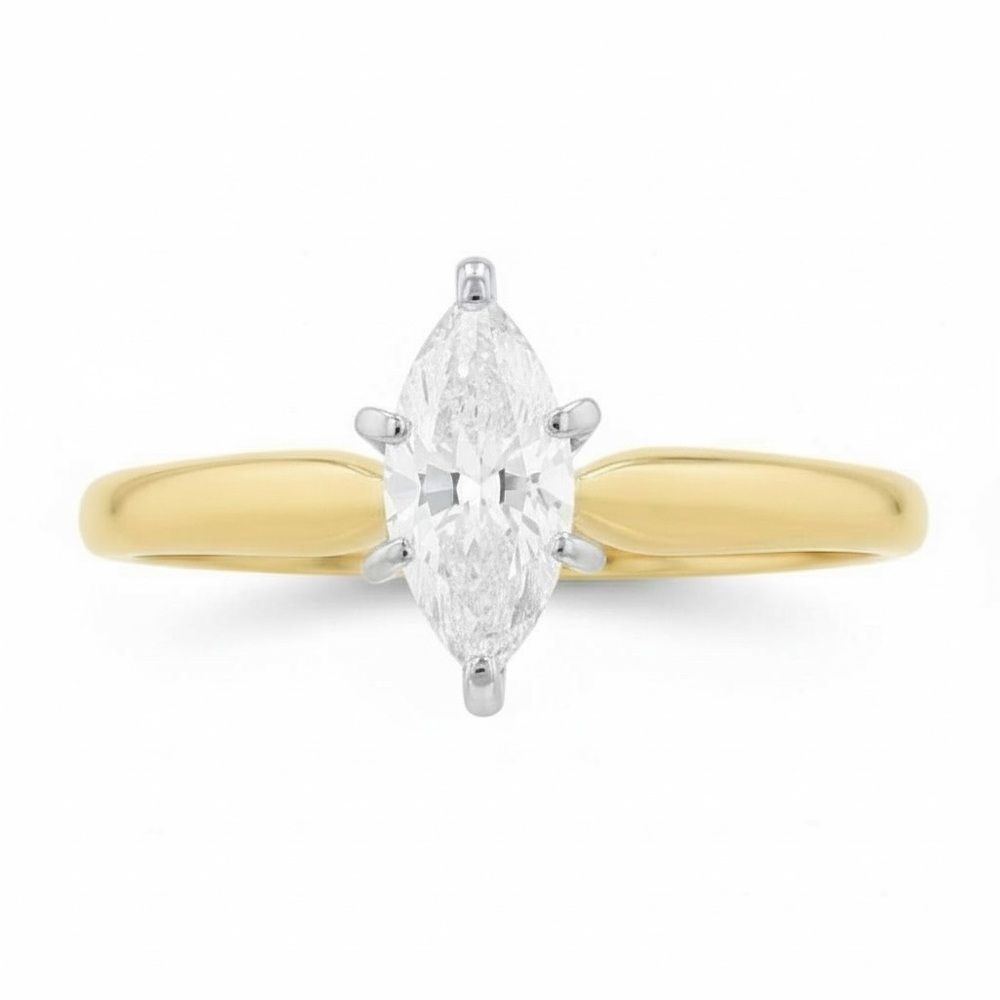 Vintage: .5 CT Marquise Diamond Solitaire Engagement Ring 𖦹 14K Gold 𖦹 Size 5